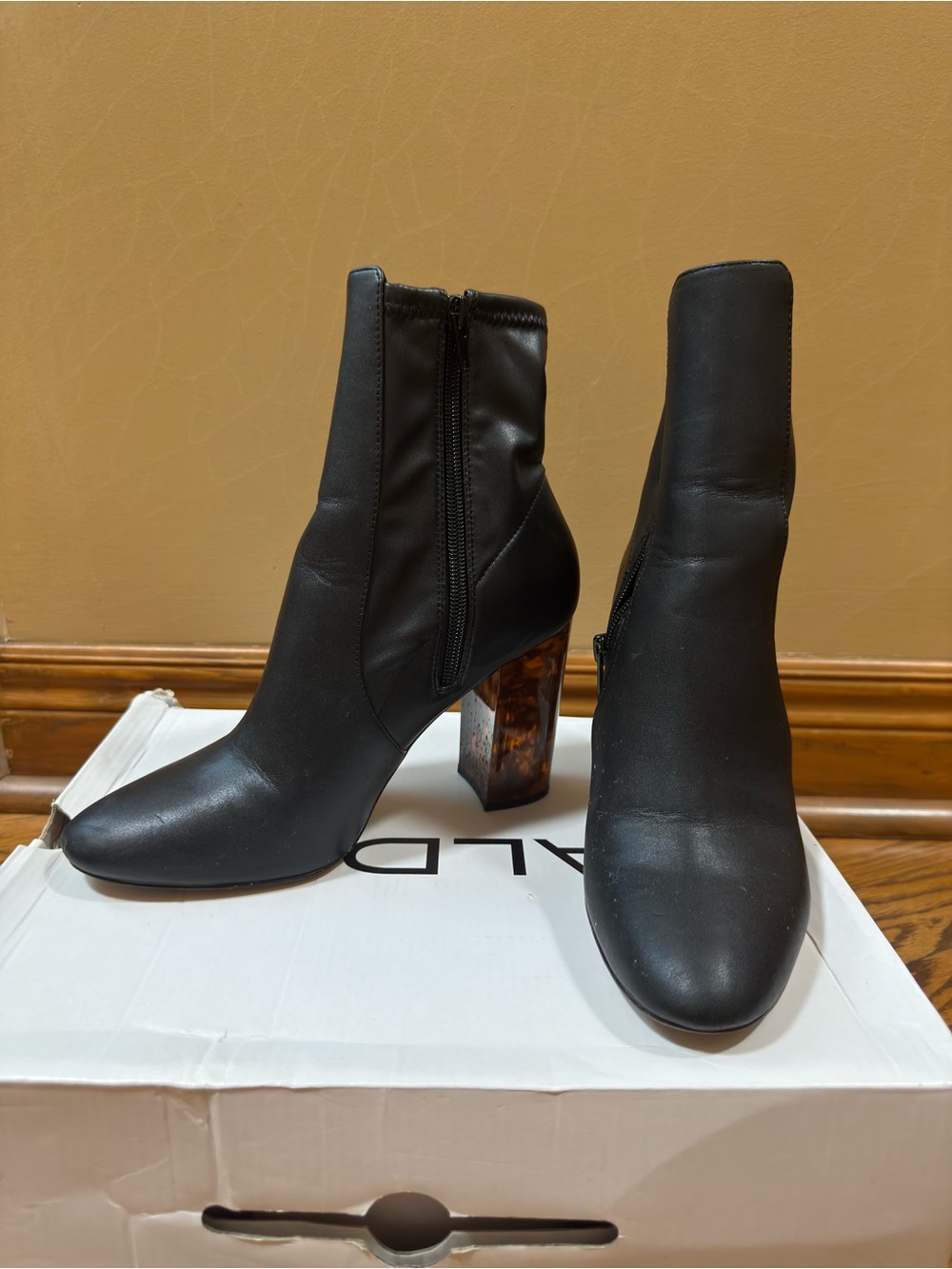 Aldo Black Ankle Boots with Tortoiseshell Block Heel